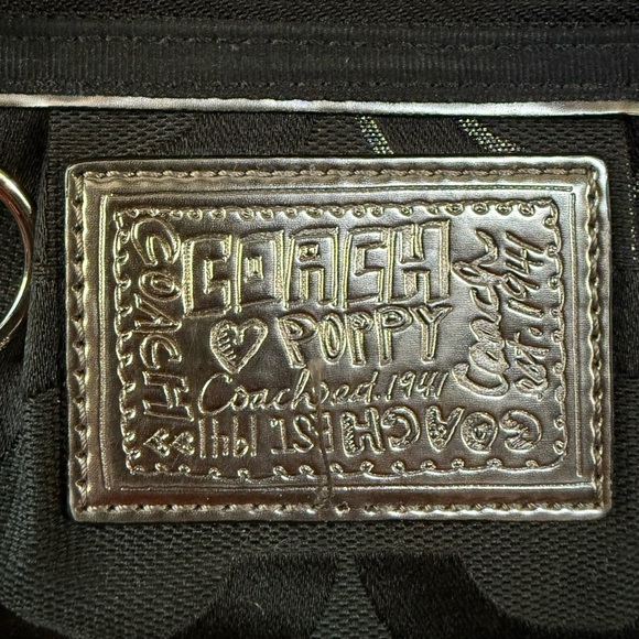 COACH 2010 POPPY OPT ART SATEEN LUREX SATCHEL BAG BLACK/SILVER #15863 - Picture 6 of 9